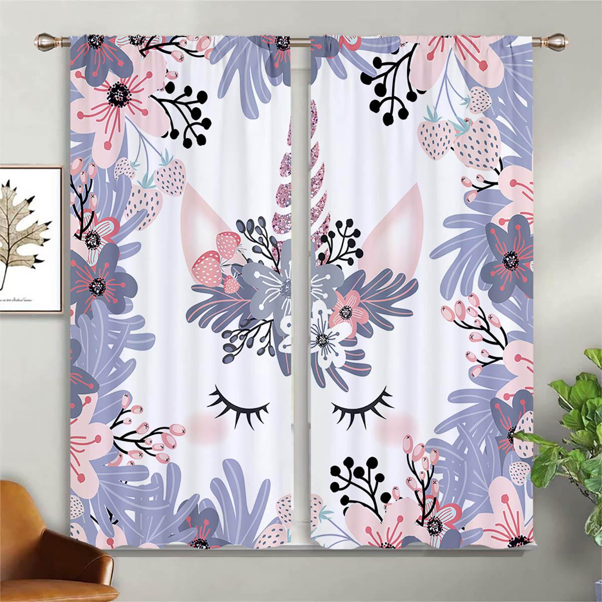 

Cute Pink Unicorn Rainbow Cartoon Print Curtains Boys And Girls Space Decoration Curtains Easy To Use To Clean And Care 2 Pieces W50xH130(CM)x2PCS&Rod pocket