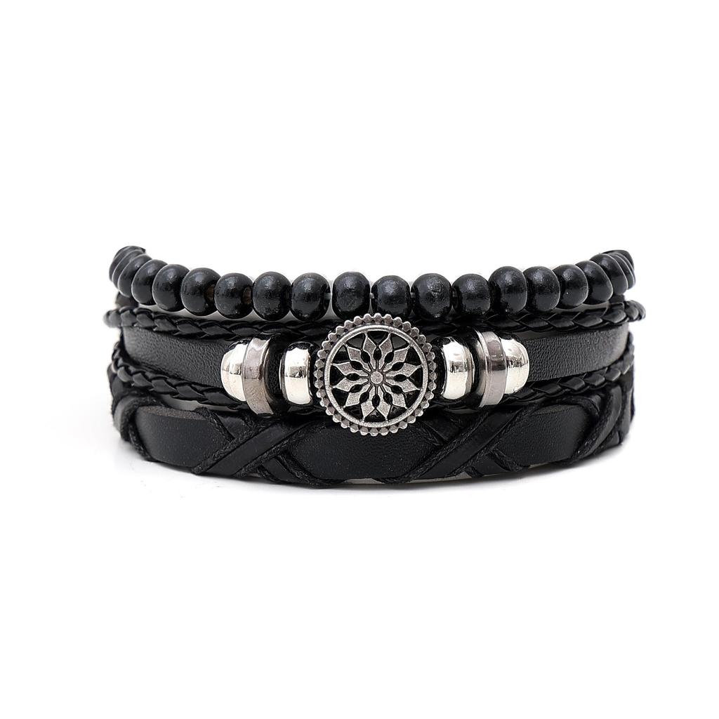 Retro Black Eagle Head Multi-Layer Leather Bracelet Set