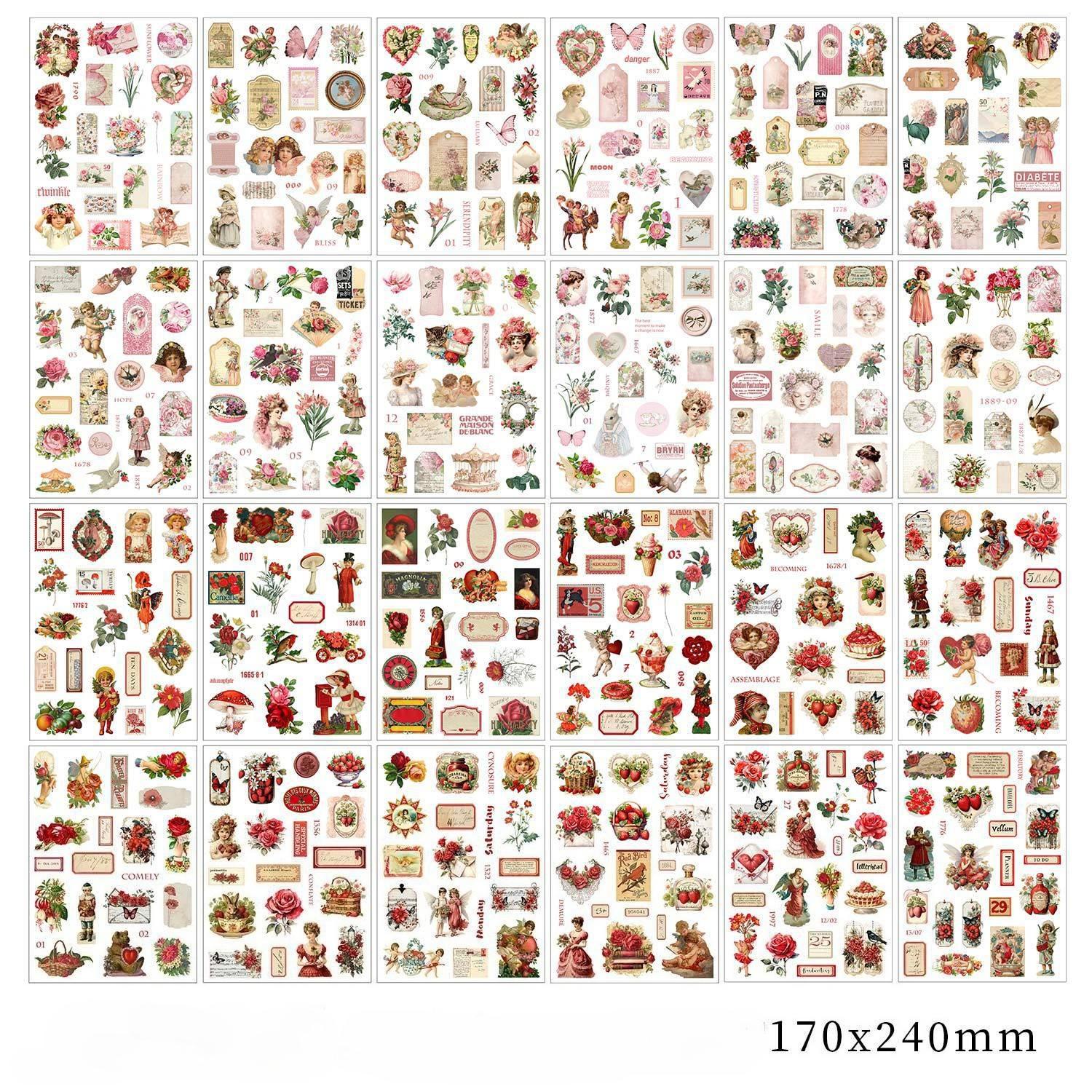 

24pcs Vintage Stickers Book Adhesive Diy Hand Account Diary Album Scrapbooking Junk Journal Supplies