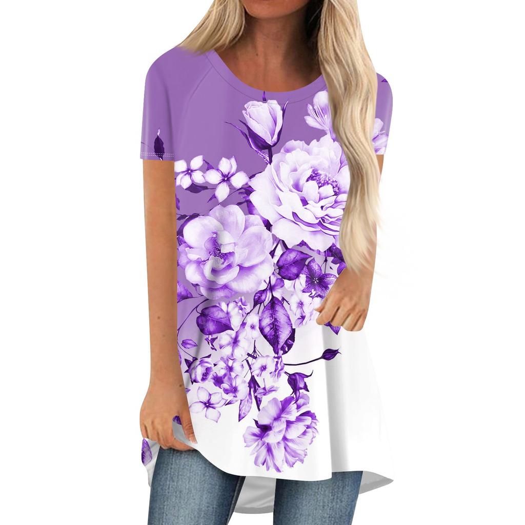 Summer Floral Flower 3D Print Long T-Shirts Women Casual Streetwear Short Sleeve T Shirt Oversized Y2K Tees Tops Woman Clothing