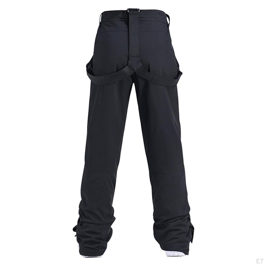 Black Ski Bib Insulated Pants Waterproof Overalls Lightweight Windproof Warm Full Length for