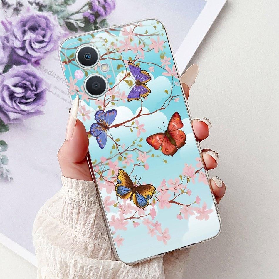 For OPPO Reno7 Z 5G / Reno8 Z 5G Elegant Floral Butterfly Phone Case For Oppo Reno 7Z 8Z 5G Soft Silicone TPU Cases