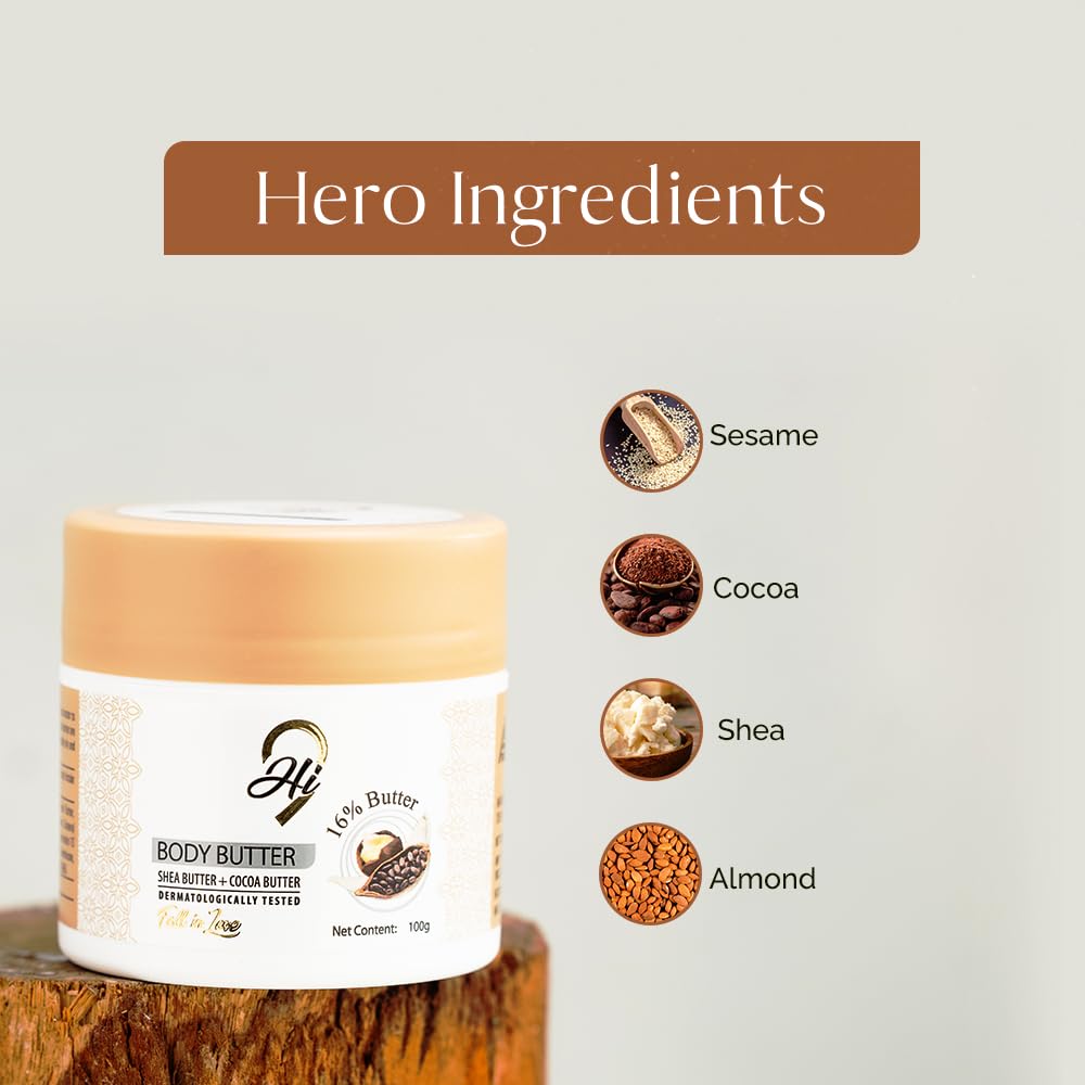 Hi9 Body Butter with Shea & Cocoa Butter | Natural Body Cream for Dry Skin | Shea Butter Moisturizer & Cocoa Butter Body Lotion | Non-Greasy Hydrat