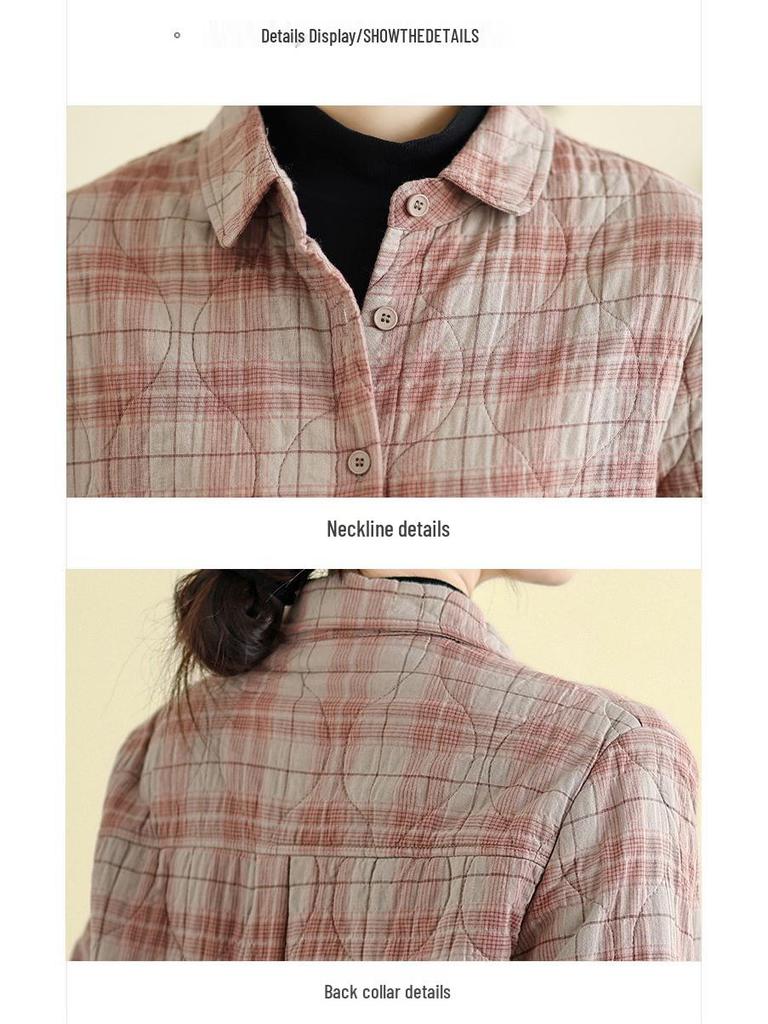 2025 Şık Kapitone Ekose Pamuklu Ceket Gömlek - Kışlık Günlük Yaka Tasarım