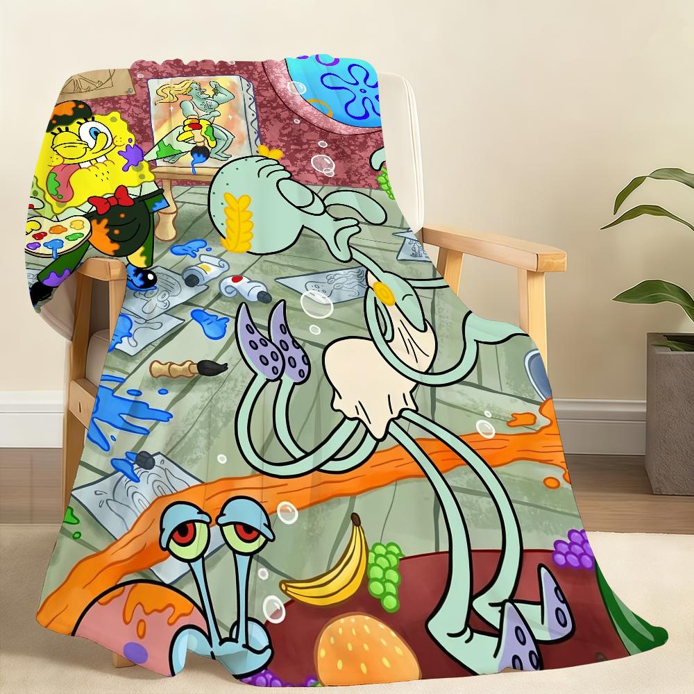 S-sponge-Bob-b cartoon Pants-s Blanket Throw Super Cosy Plush Living Room Sofa Couch Childish Birthday Gifts S-square- cute