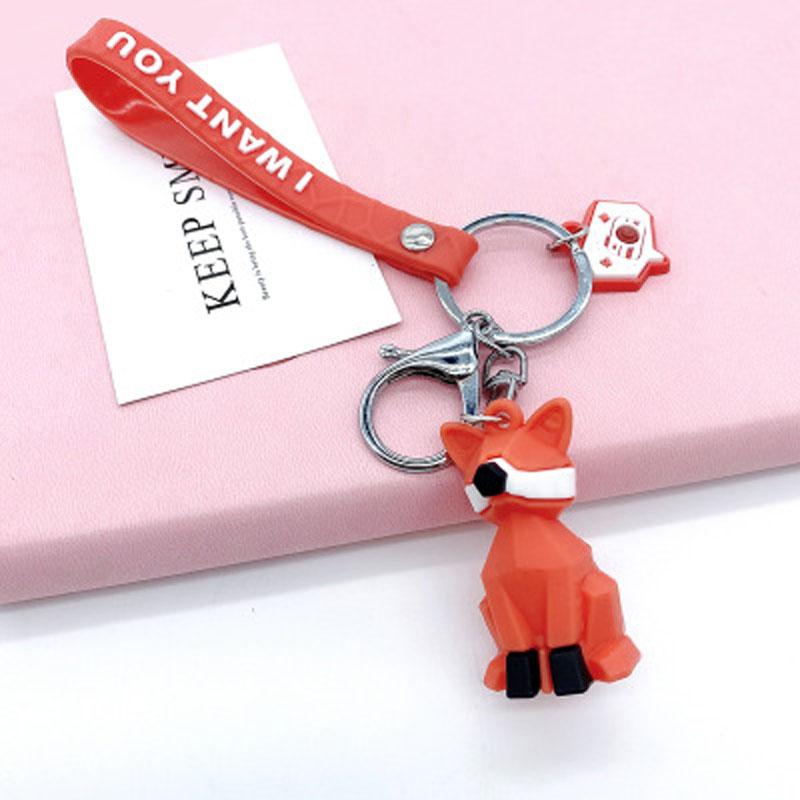 1 Pcs Creative Cartoon Geometric Faceted Dinosaur Panda Doll Keychain Couple Car Key Ring Backpack Hanging Gift