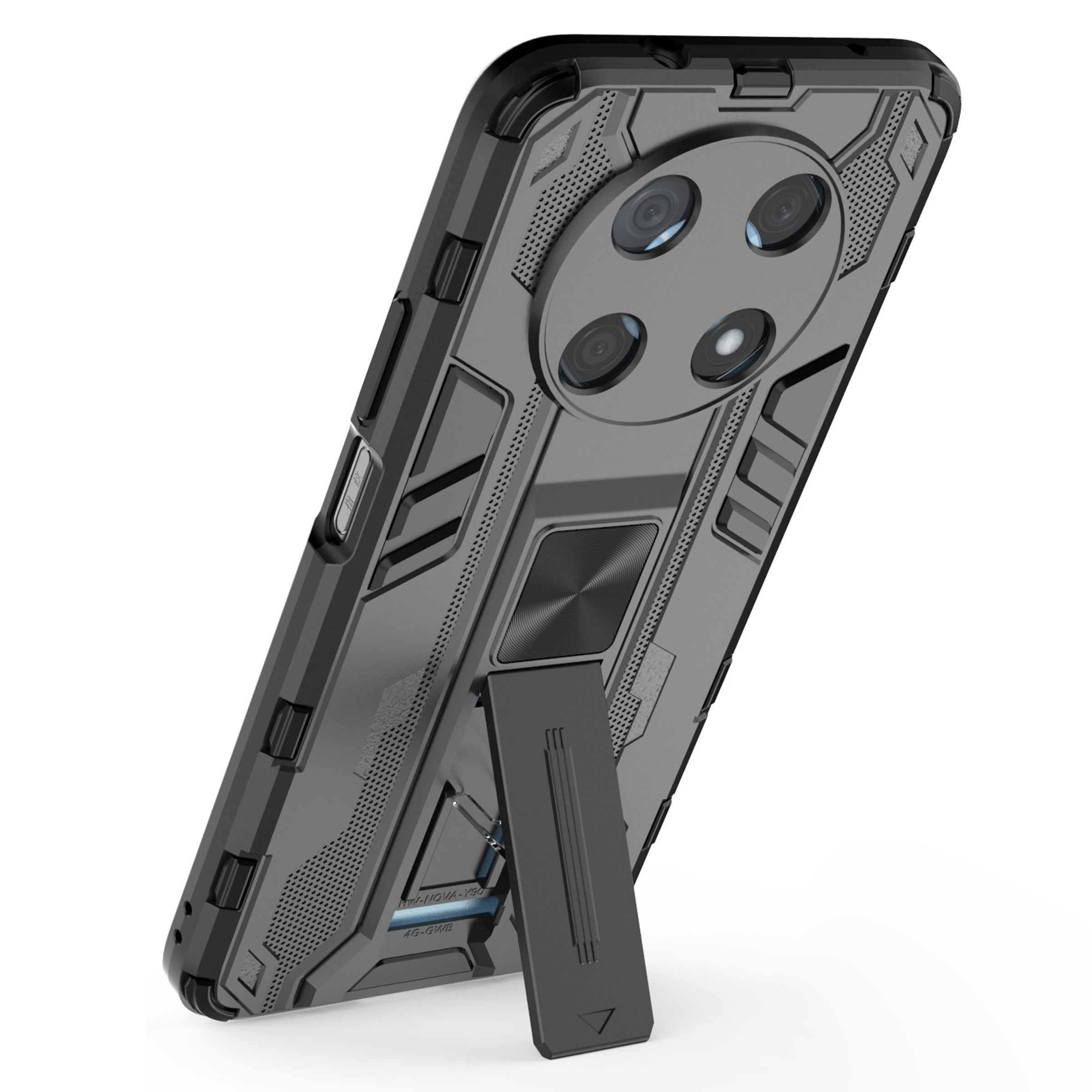 

For Huawei Enjoy 50 Pro 4G/nova Y90 4G Wear-resistant Anti-fall Phone Case Kickstand Hybrid Hard PC Soft TPU Back Cover Black