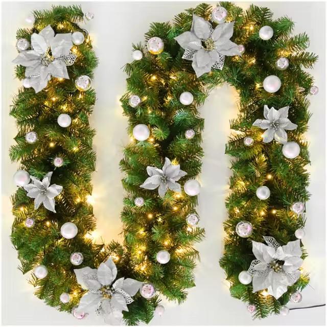 2.7M Christmas Wreath Rattan Garland For Front Door Window Christmas Decoration Artificial Rattan Hanging Staircase Ornaments