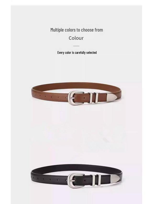 Women's Genuine Leather Cross-Border Waistband: Simple, Versatile, Pure Cowhide Belt for Summer, Black Jeans Style