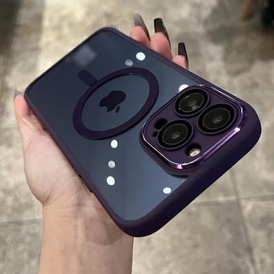 Luxury Transparent for Magsafe Magnetic Case for IPhone 15 Pro Max 14 13 12 Wireless Charge Glass Lens Protection Acrylic Shockproof Cover