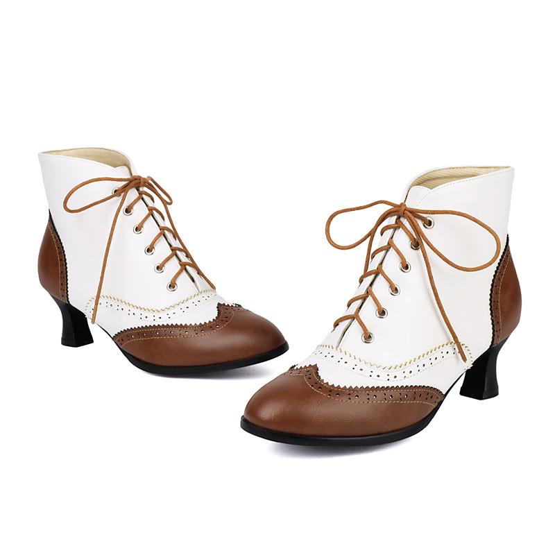 

Women s high-heeled short boots autumn and winter new engraved retro British style large size lace-up short boots 43