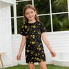 Girls Print Casual Dress Kids Loose Round Neck Short Sleeve Thin Sundress