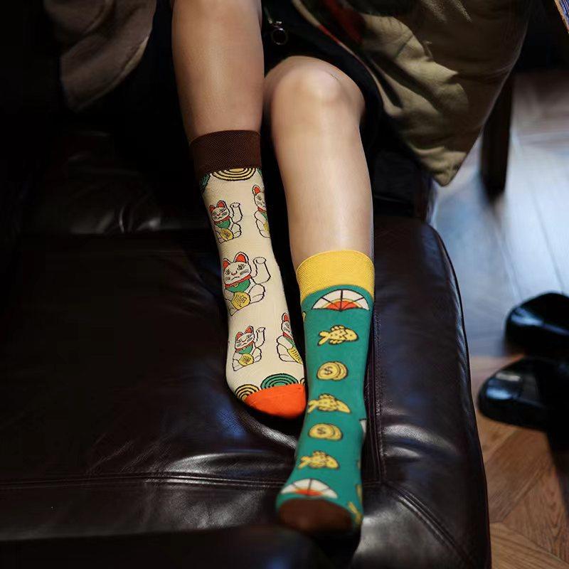Mandarin Duck Men's and Women's Socks Original AB Trendy Socks Medium High Tube Socks Flower Fruit Animal Cartoon Cotton Socks