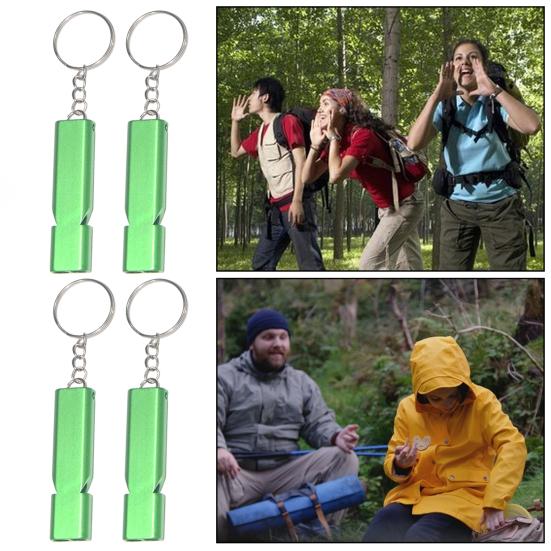 4Pcs Double Tube Emergency Whistles Clear Loud Sound Compact Size Portable Corrosion-Resistant Safety Survival Whistles with Keyring