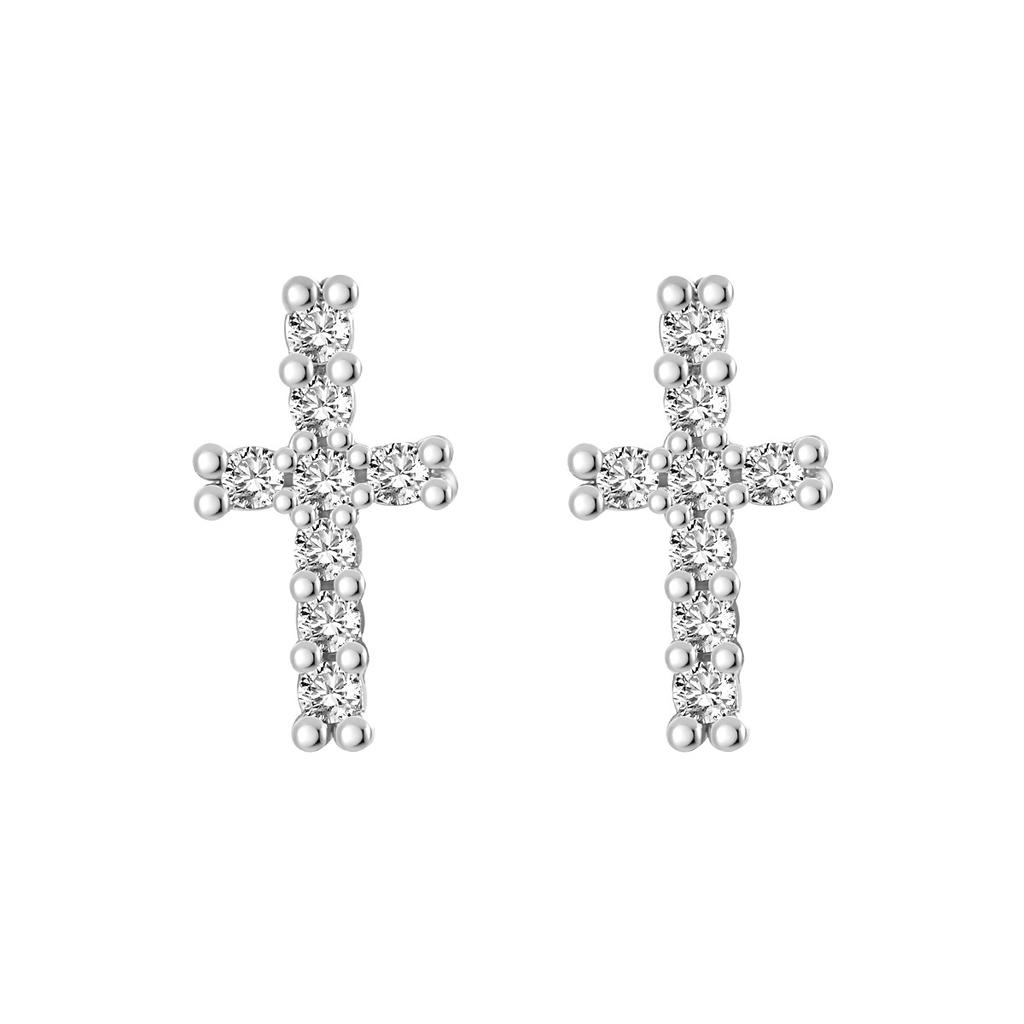 Puncture Anti-allergic Earrings, Japanese and Korean Version of Simple Mini Full Diamond Cross Earrings