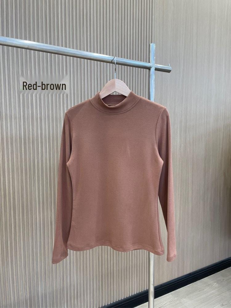 

Velvet Women s Fleece-Lined Semi-High Neck Base Layer - Warm, Antibacterial, Skin-Friendly Autumn/Winter Top L (120-140 jin) червоний/коричневий