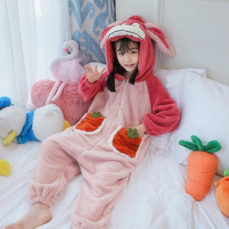 Girls Warm Coral Fleece Pajama Set With Feet Winter Sleepwear Toddlers 3-8 Years Soft Cozy One-Piece Sleepsuit