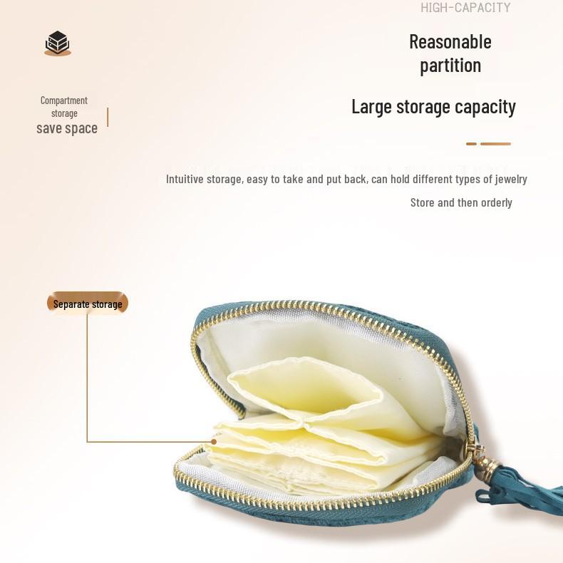 Elegant Tassel Jewelry Pouch with Zipper - Portable Organizer for Rings, Pendants, and Bracelets