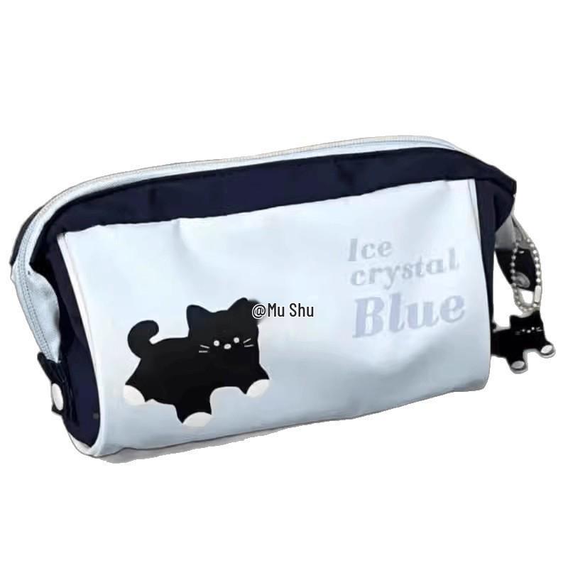 Cream Blue Large Capacity Multifunctional Pencil Case and Makeup Bag with Puppy Design