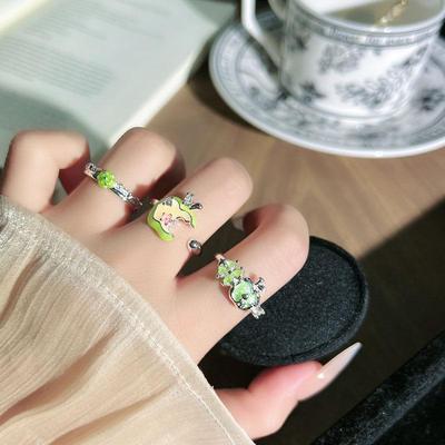 Forest Style Green Apple Enamel Ring – Elegant, Lightweight, Fresh, Adjustable for Women