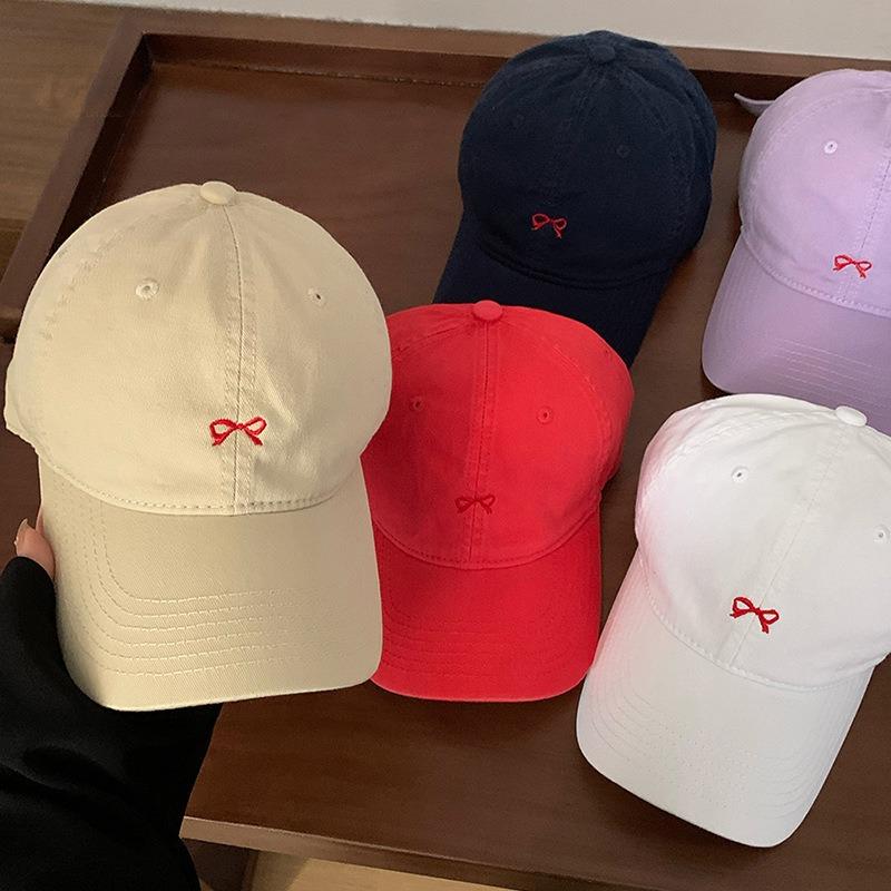 Sweet Little Bow Embroidered Cap Women's New Deepened Big Head Circumference Wide Brim Soft Top Baseball Cap