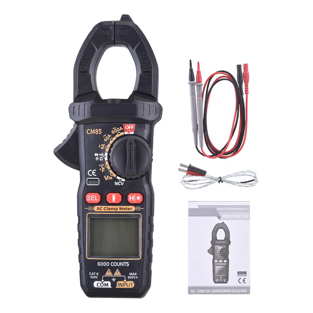 600A AC Clamp Meter, Digital Multimeter with NCV, 6000 Counts, Measures Voltage, Current, Capacitance, Temperature,
