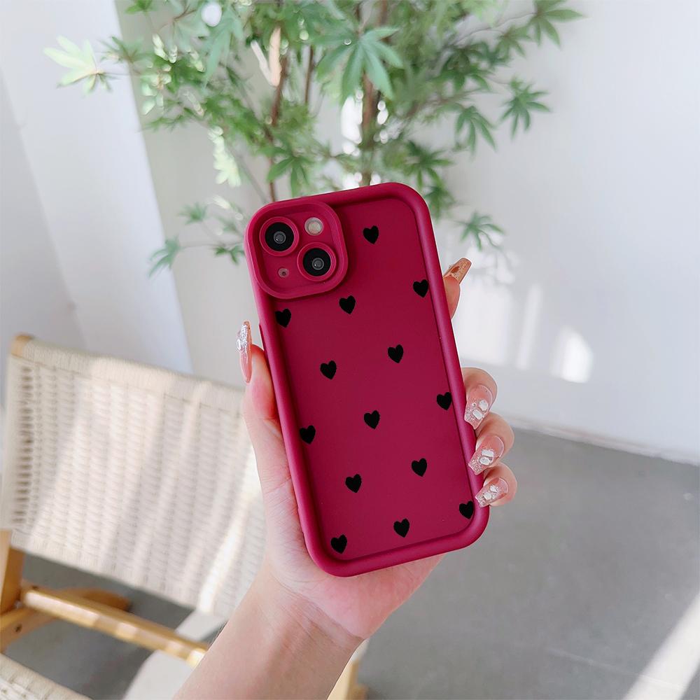 Black Love Hearts Pattern Soft TPU Phone Case for iPhone 17 Air 16 15 14 Pro Max Plus 13 12 Mini 8 7 X Xs Back Cover