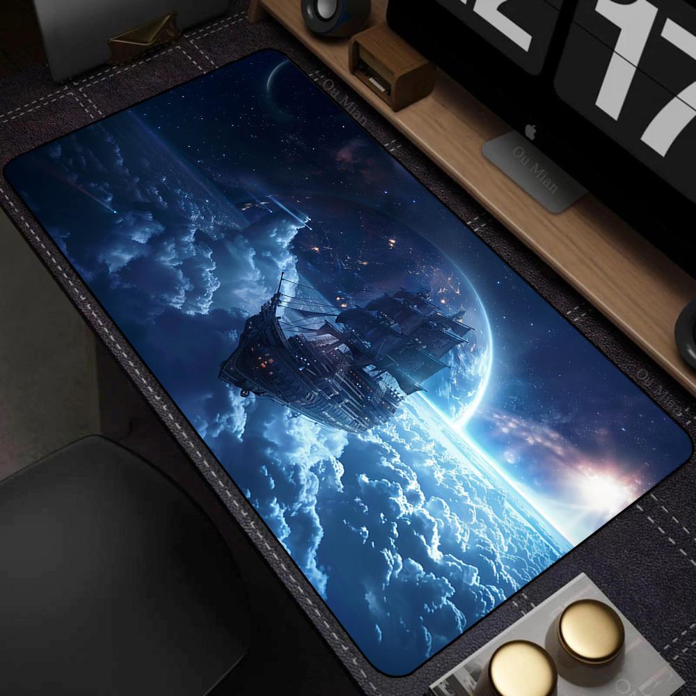 Mystical Glowing Blue Underwater Cave Landscape Oversized Nonslip Gaming Desk Mouse Pad