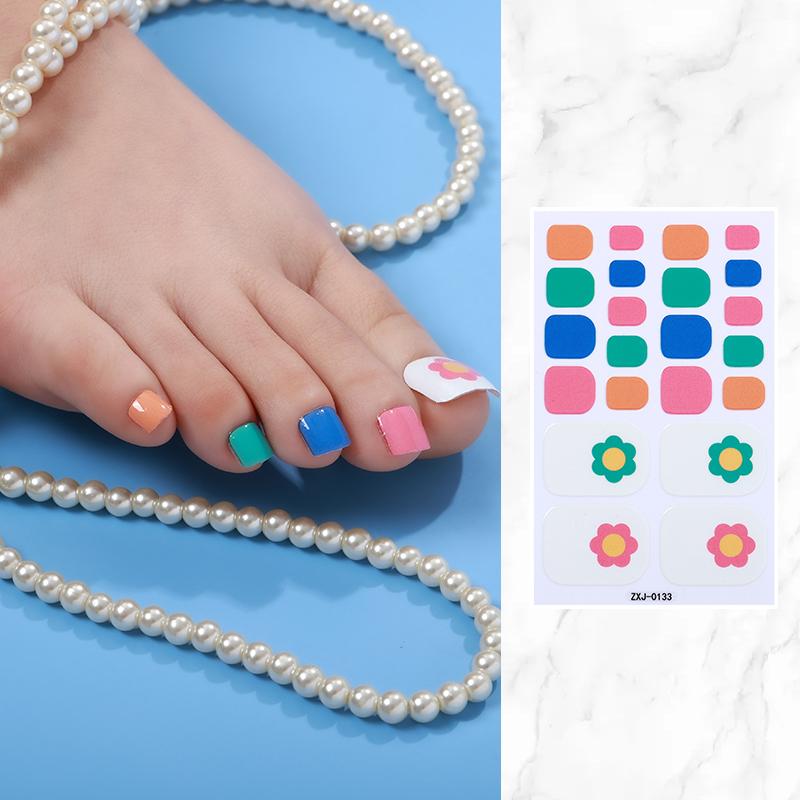 22Tips Baking Free Toe Nail Sticker Spring Glitter Flowers Full Cover Toenail Polish Strips Adhesive DIY Foot Decals