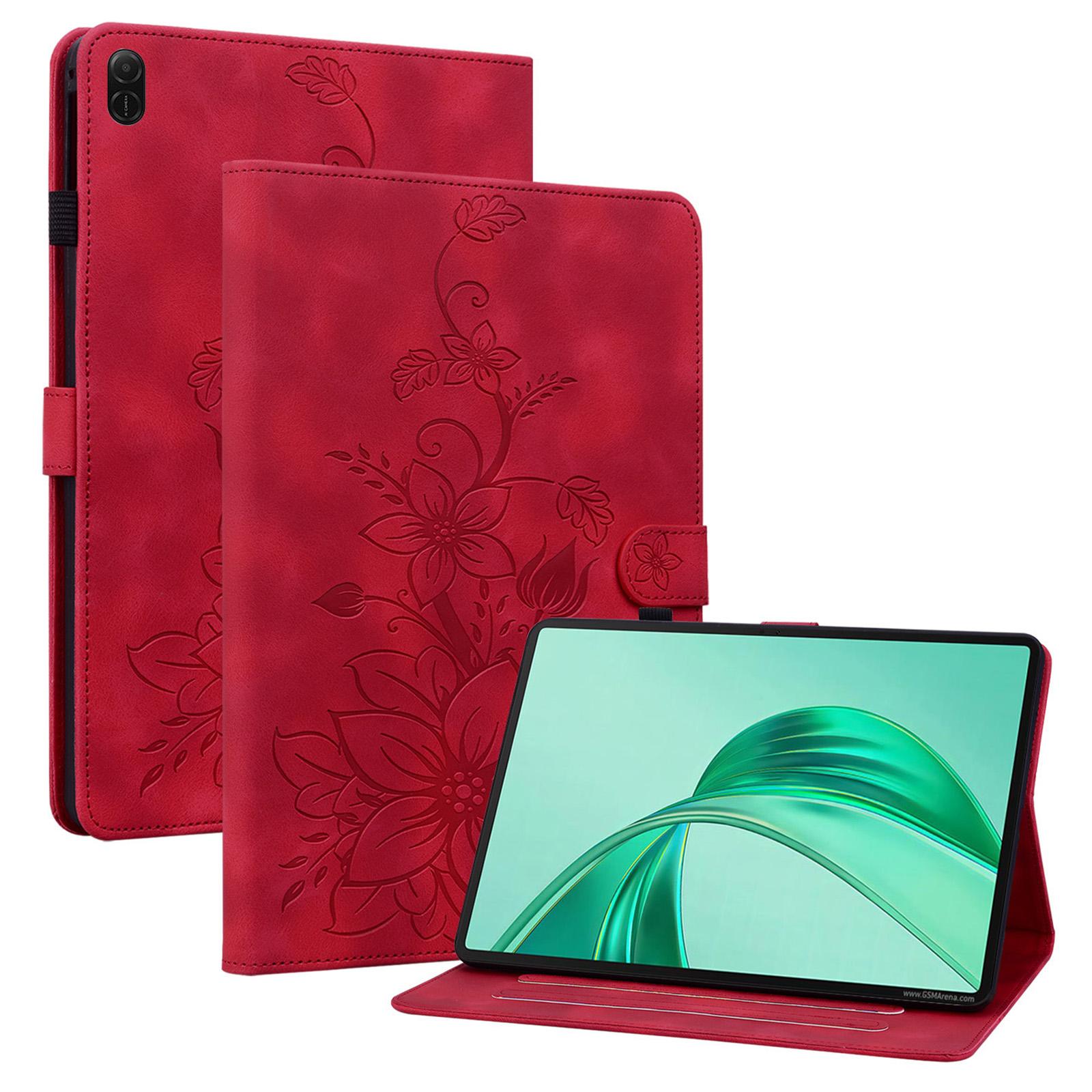 

Для чехла Honor Pad X8a Тиснение лилии Отделения для карт Кожаная обложка для планшета Red