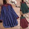 Women Vintage Floral Print Patchwork Long Sleeve Plus Size Shirt Top Blouse