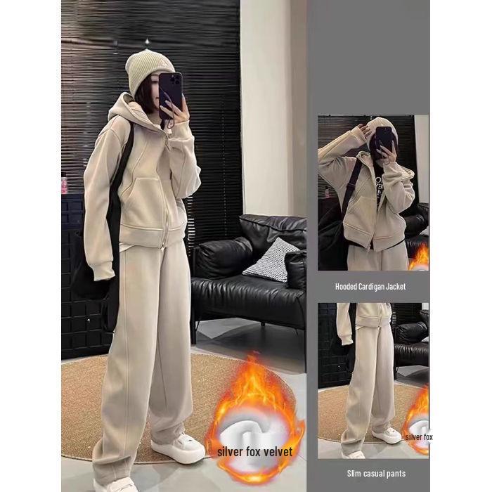 

Женский спортивный костюм с флисовой подкладкой Осень/Зима 2025: Маленький, Модный, Свободного Кроя Повседневный Свитшот из Двух Частей Small (S)