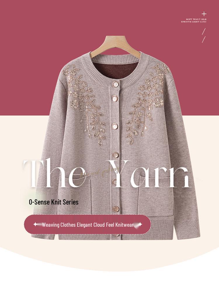 Grandma's Winter Knit Cardigan: Cozy Plus Velvet Sweater for Middle-Aged and Elderly Women