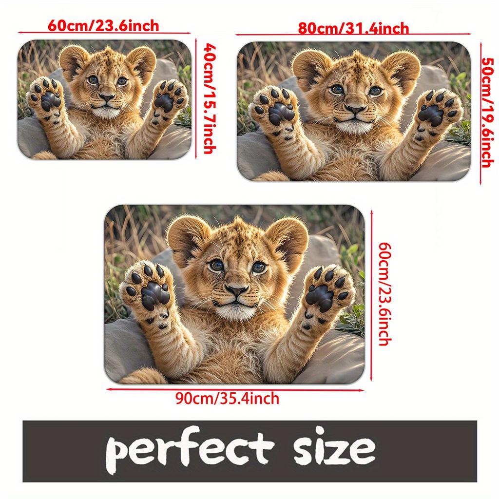 1Pcs Anti Fatigue Door Rugs, Cute Lion Cub Print Waterproof Non-Slip Thick Cushioned Door Mat Heavy Duty Comfort Standing Mat for Door