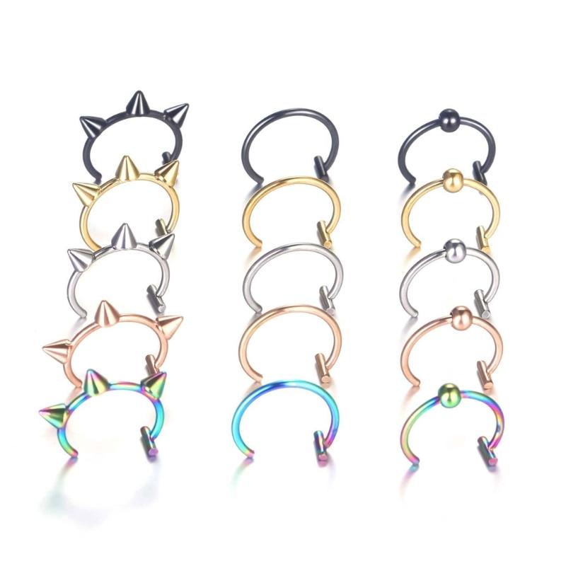 15/5Pcs Lip Nose Rings Neutral Punk Lip-shaped Ear Nose Clip Fake Diaphragm with Perforated Lip Hoop Body Jewelry Rings