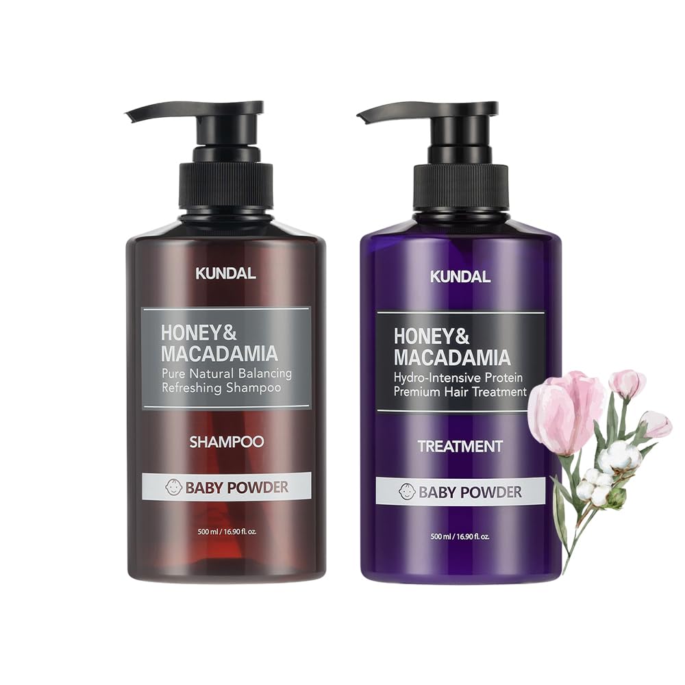 Parfum Poudre Miel Macadamia Shampoo Traitement parfum Soin capillaire Coréen KundalBaby & + (500 ml chacun) Longue durée