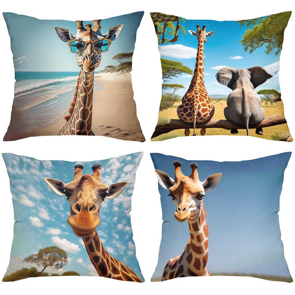 Giraffe Elephant Beach Pillows with Nature Scenes Polyester pillowcase, sofa decorative cushion cov Headboard Pillow