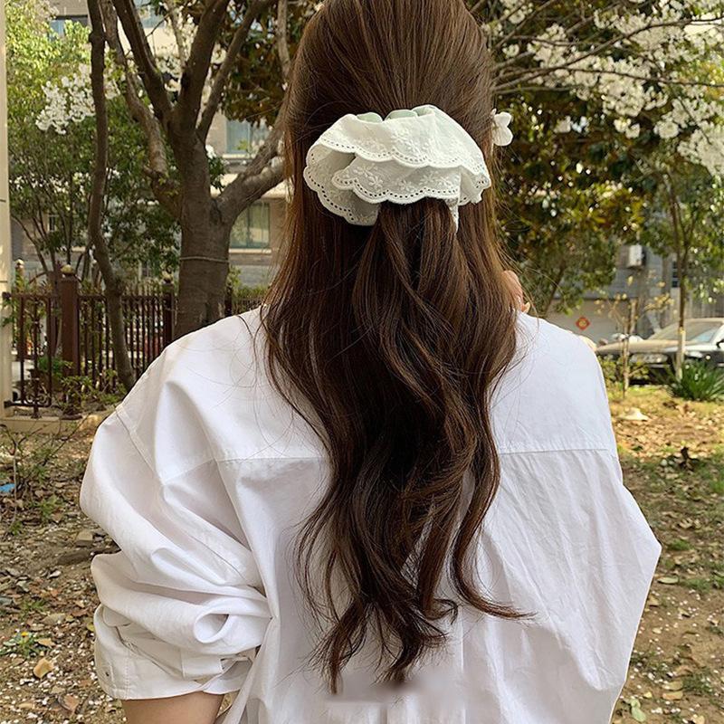 Lace Mesh Pleated Hair Band French Elegance Low Ponytail Hair Rope Niche Fashion Sweet Girlish Hair Accessories