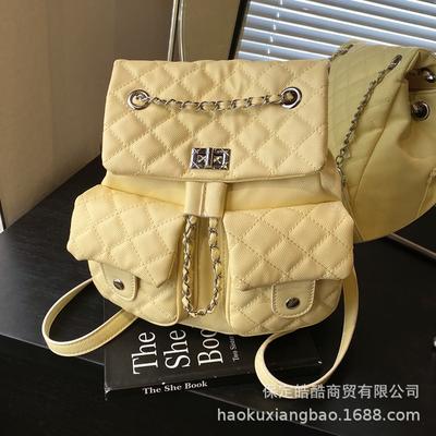 Rhombus Chain Backpack Women's 2025 New Fashion Niche Design Women's Lightweight Fashion Schoolbag Korean Backpack