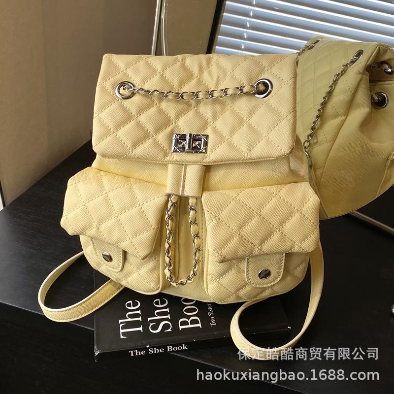 

Rhombus chain backpack women s 2025 new fashion niche design women s lightweight fashion schoolbag Korean backpack жёлтый
