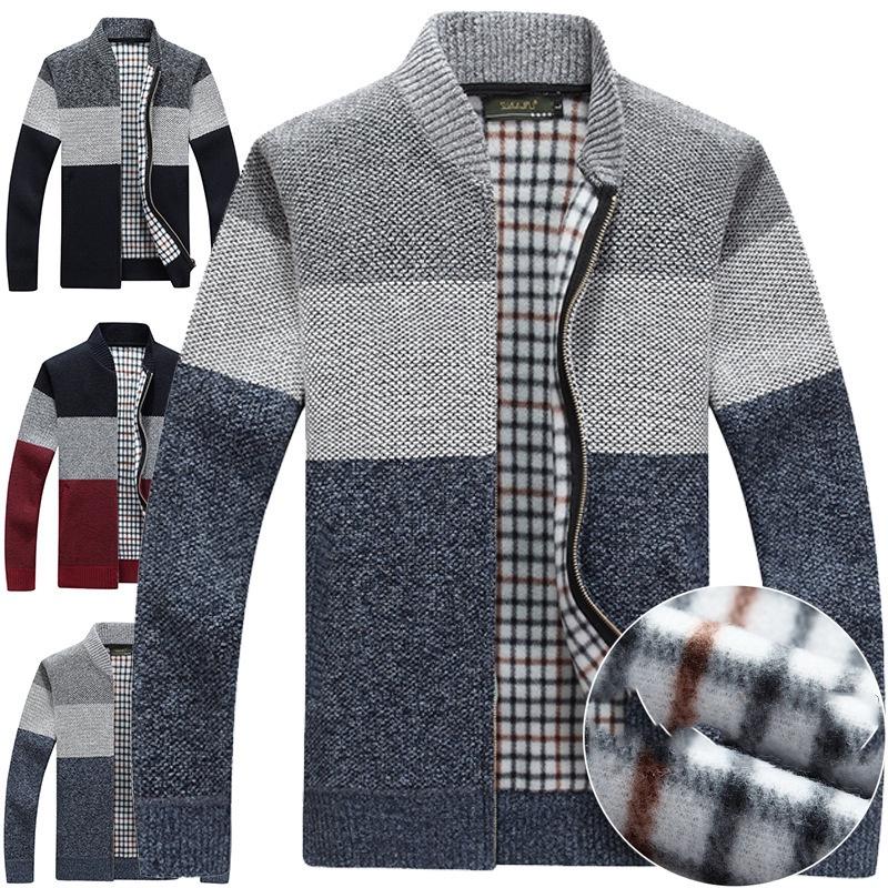 Mens Up Zip Cardigan Sweater Shawl Knitted Jumper Coat Jacket Warm Knitwear Tops