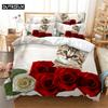 Red Rose Bedding Set Quilt Duvet Cover Comforter Pillow Case 3D HD Double Full King Queen Twin Single 3PCS 2PCS Bedroom Flower