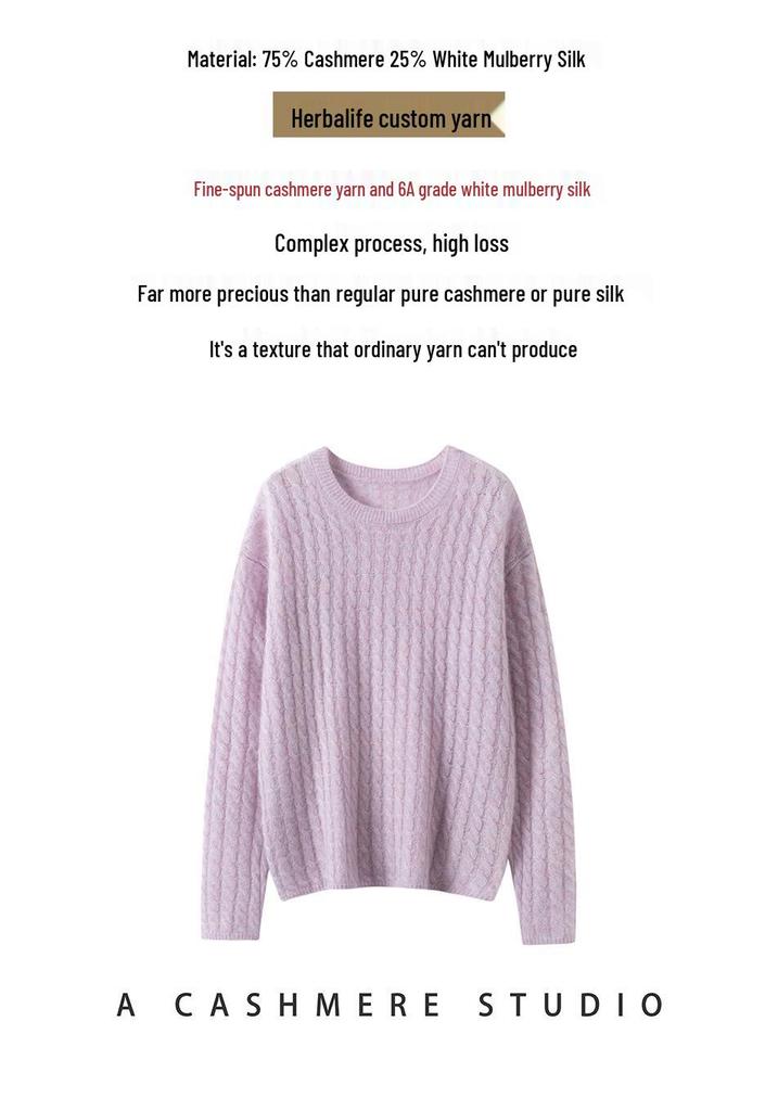 202 Happy Kasha Women's Silk Cashmere Round Neck Sweater