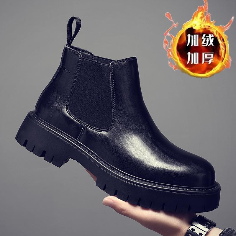

Men s Chelsea Boots Business Dress Leather Martin Leather Boots Handmade High Top Leather Shoes Vintage British Short Boots Autumn and Winter 44