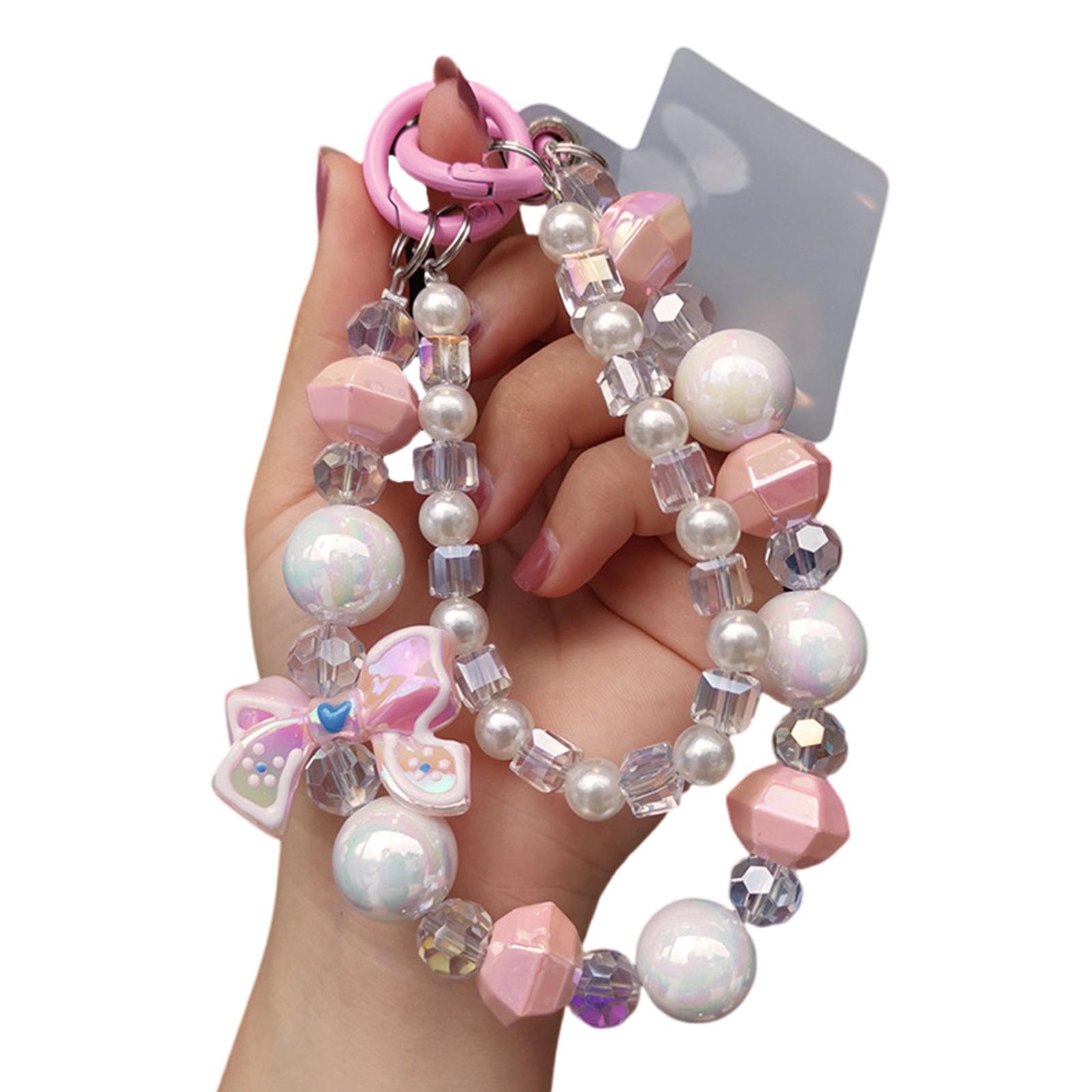 

Ручний плетений бісерний ремінець для телефону з регульованим ремінцем на зап ястя, дизайн проти втрати для смартфонів, ключів, аксесуарів рожевий