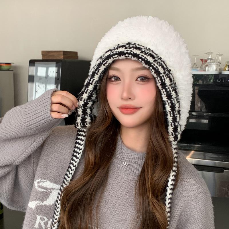 Autumn and winter hat female sweet cute girl plush knitted hat winter protection ear knitted wool hat
