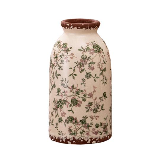 Vintage Ceramic Flower Vase Retro Chinoiserie Floral Pattern Vase Rustic Boho Farmhouse Decorative Vase 15cm