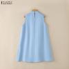ZANZEA Women Casual Stand Collar Summer Off Shoulder Sleeveless Dress