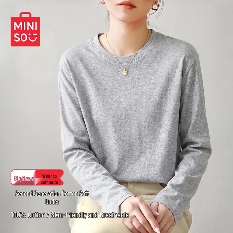 MINISO Women's Pure Cotton Loose Long-Sleeve T-Shirt
