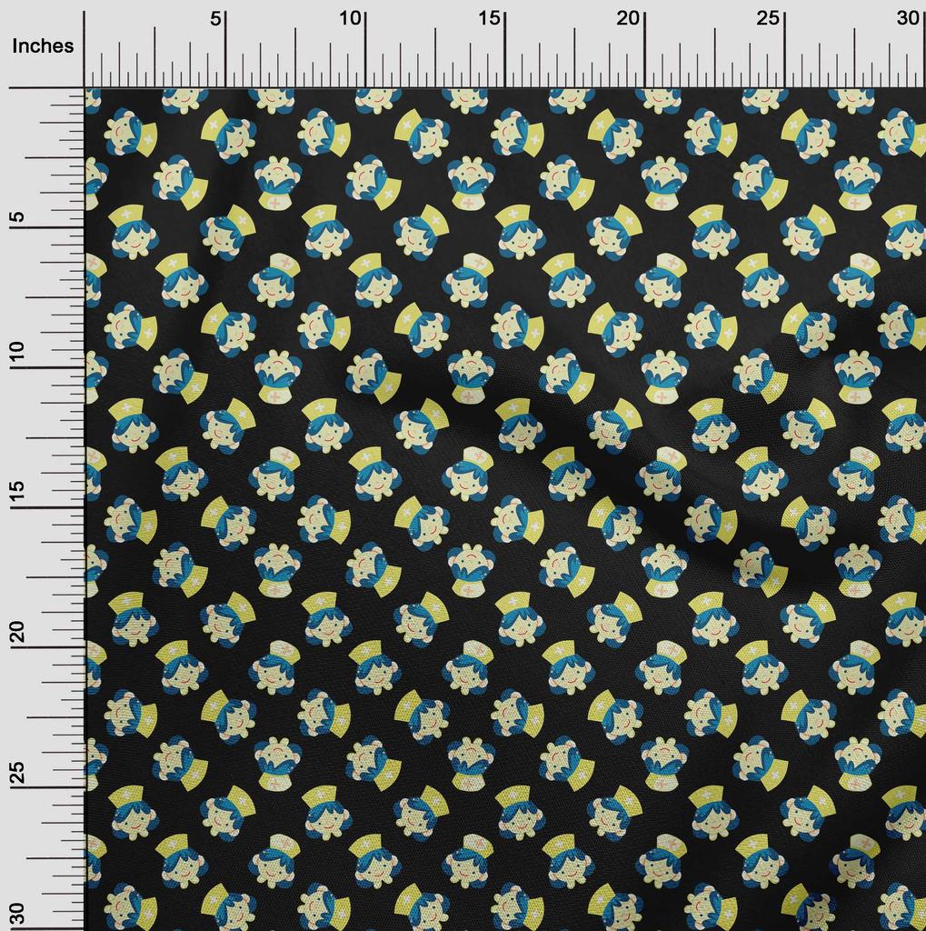 oneOone Cotton Flex Black Fabric Doctor Nurse Print Sewing Fabric By The Yard Printed Diy Clothing Sewing Supplies 40 Inch